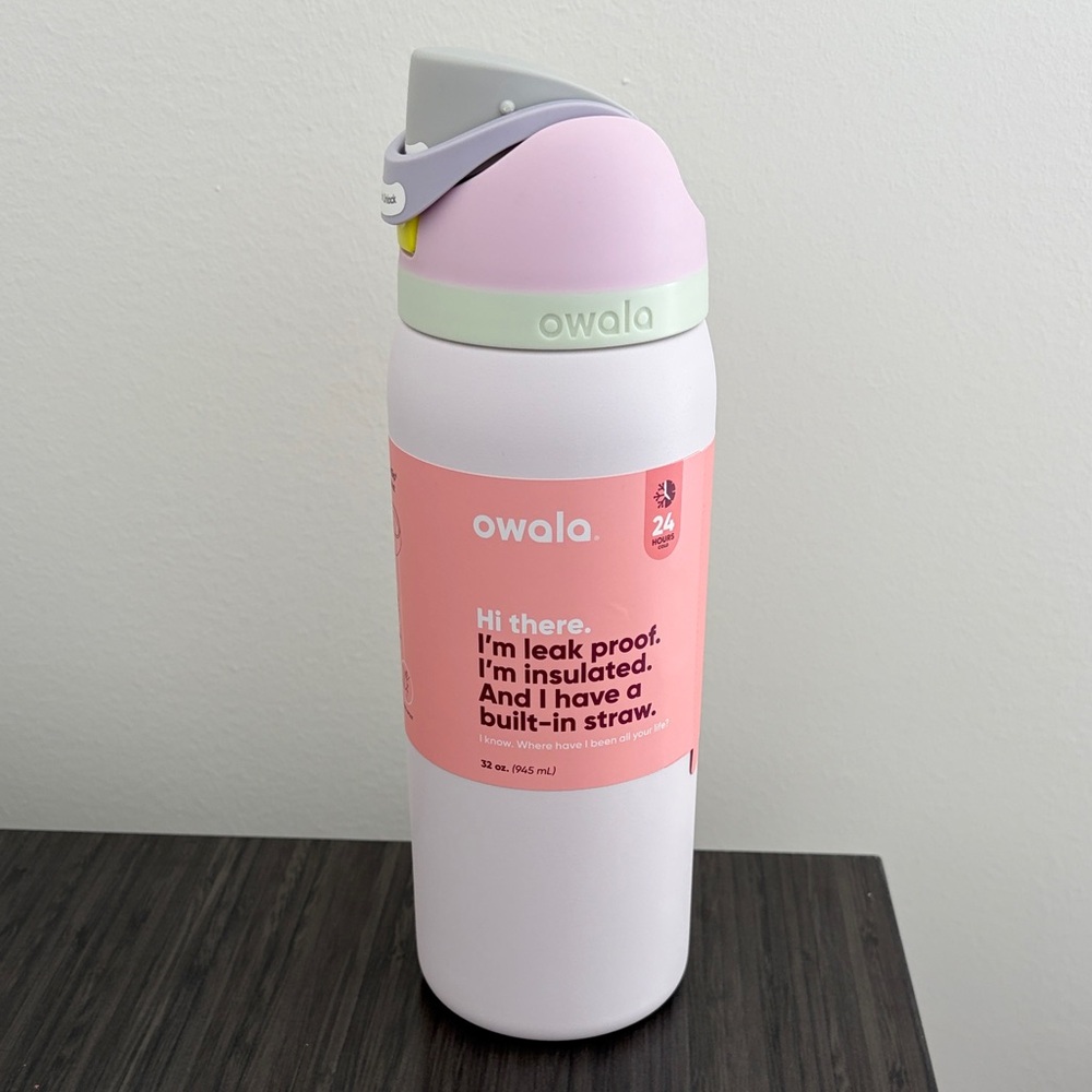 Owala Pink and White Insulated Water Bottle